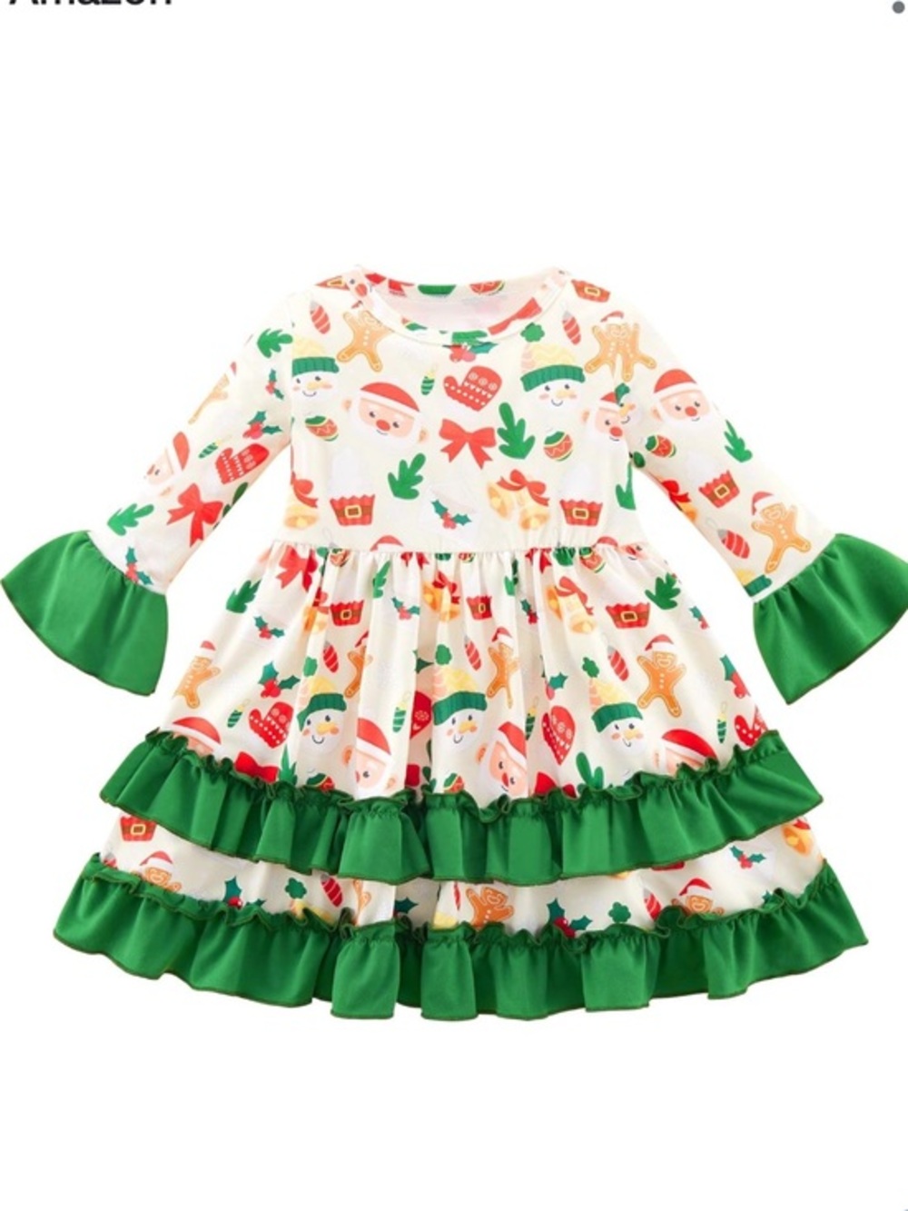 Girls Christmas Flared Sleeve festive print dress  size various
